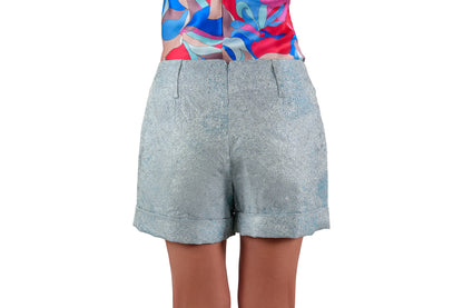 Coral Blue Brocade Shorts Back
