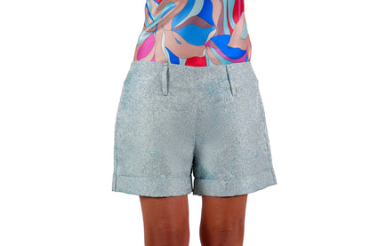 Coral Blue Brocade Shorts Front