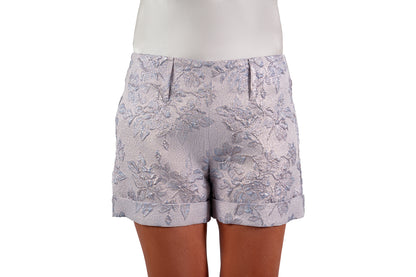 Coral Rose Brocade Shorts Front