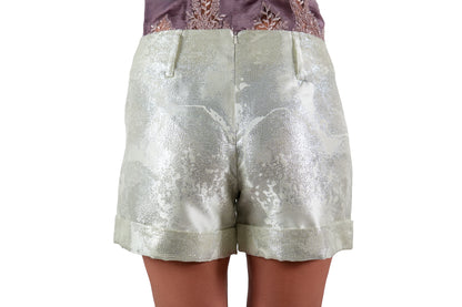 Coral Silver Brocade Shorts Back