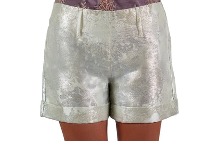 Coral Silver Brocade Shorts Front