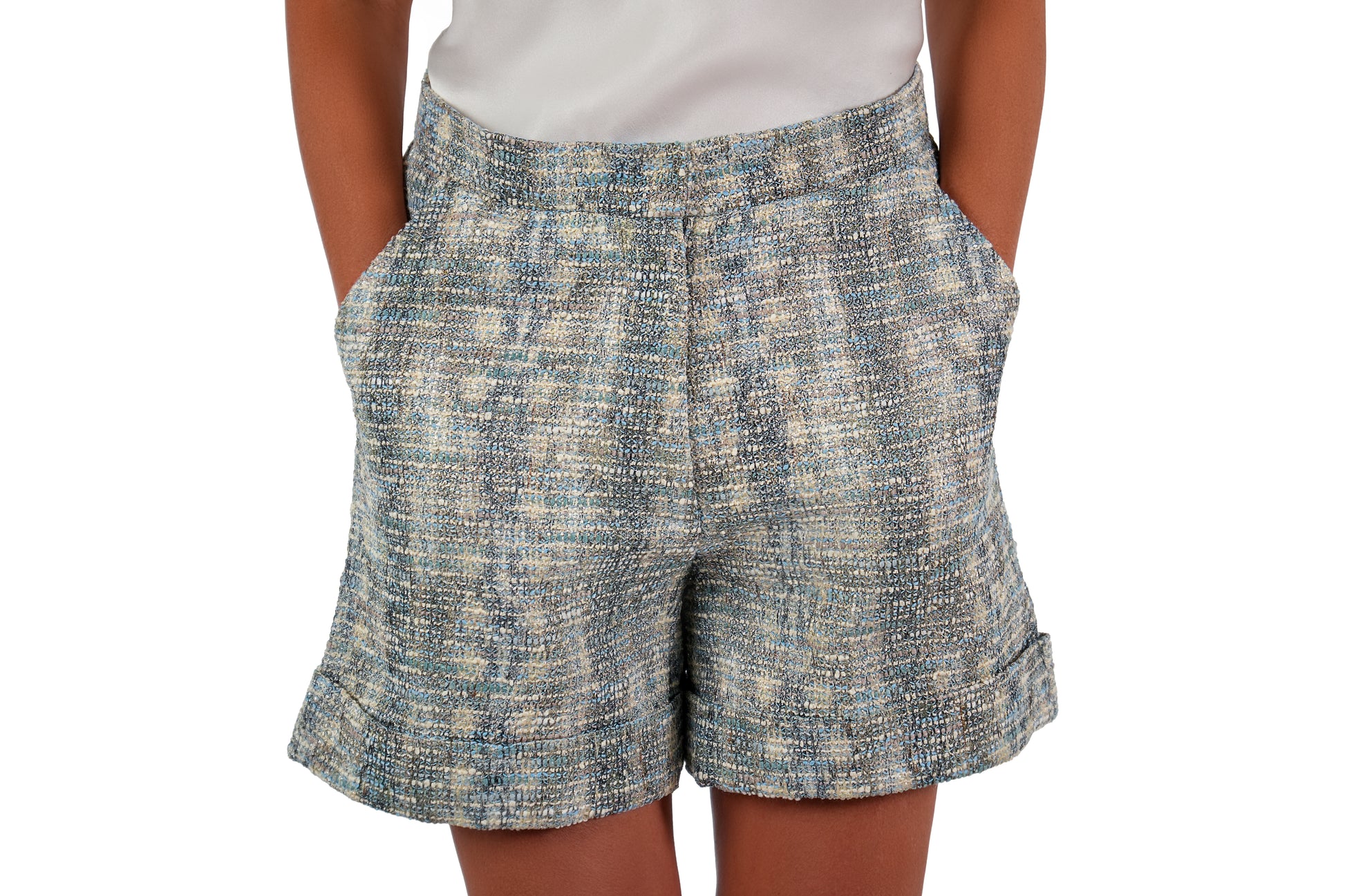 Riviera Shorts Blue Glitter Boucle Front