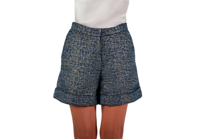 Riviera Shorts Blue Gold Glitter Boucle Front