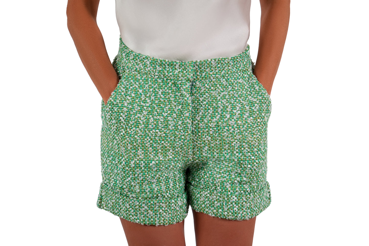 Riviera Shorts Green Boucle Front